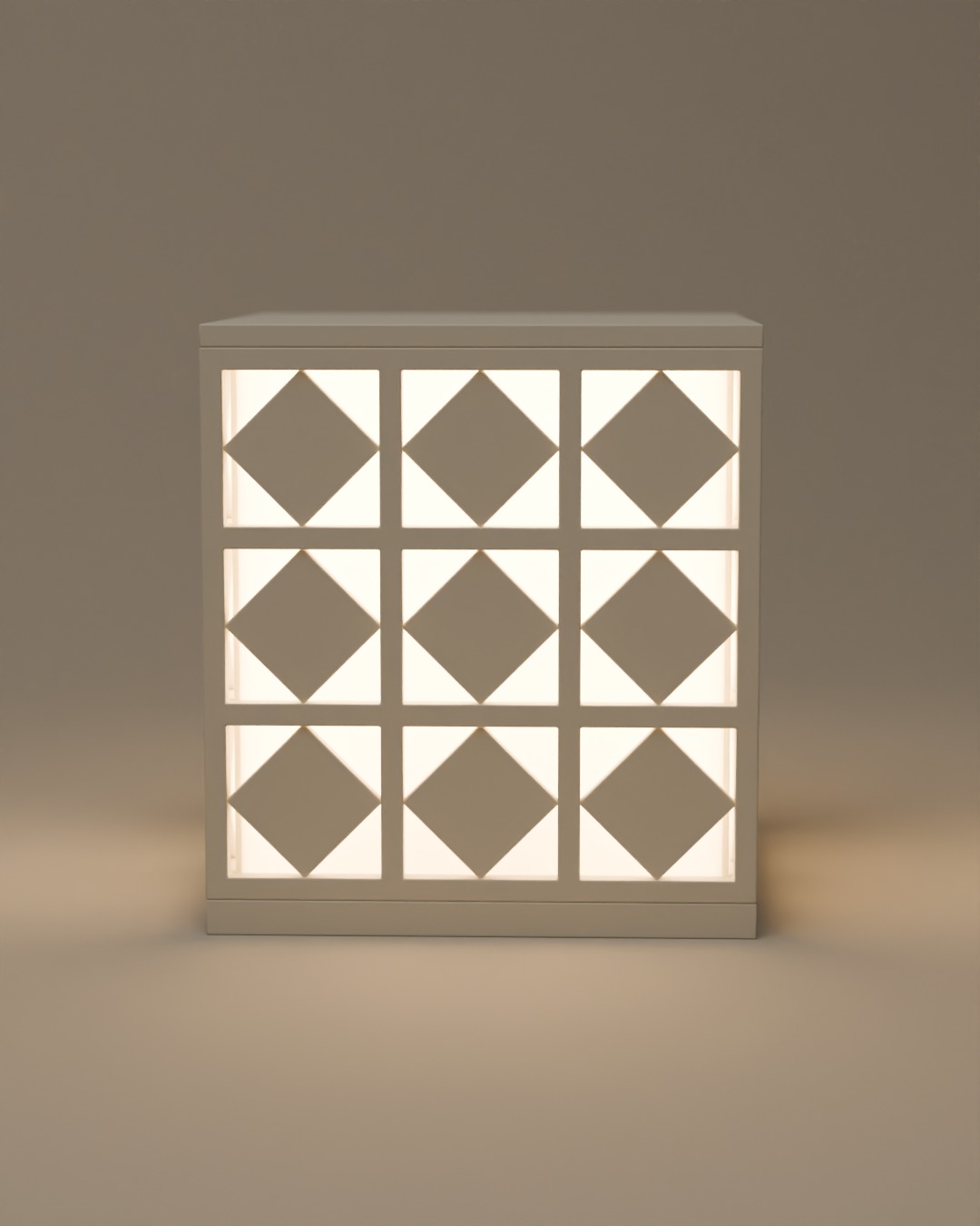 ANGIN cordless lamp in bone white, switched on, on a plain studio background