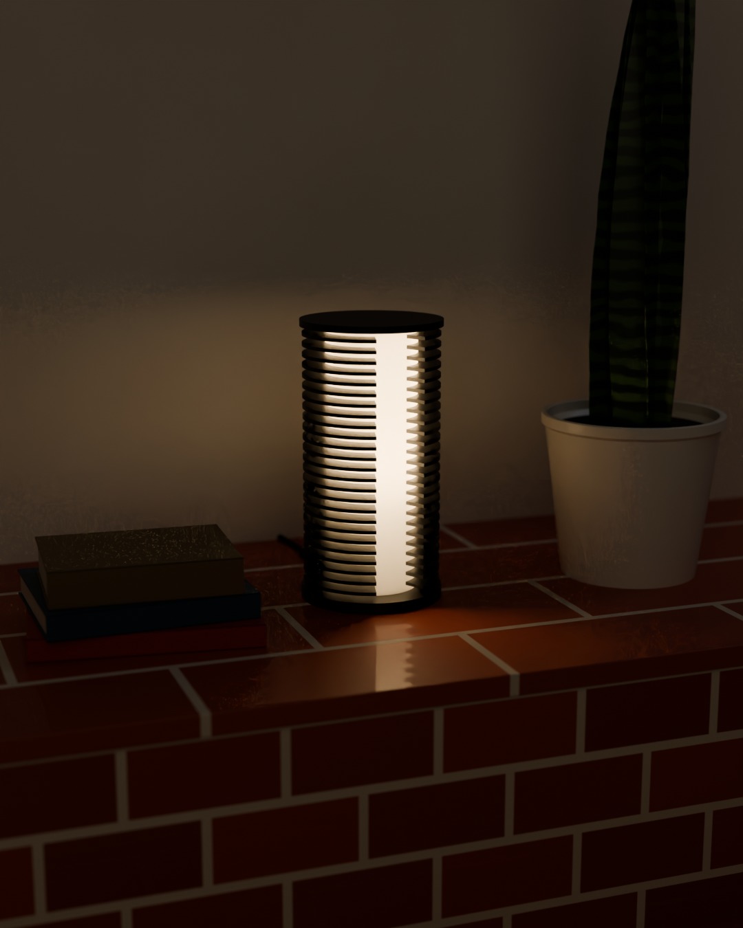COLUMN table lamp in graphite, switched on, on a window ledge