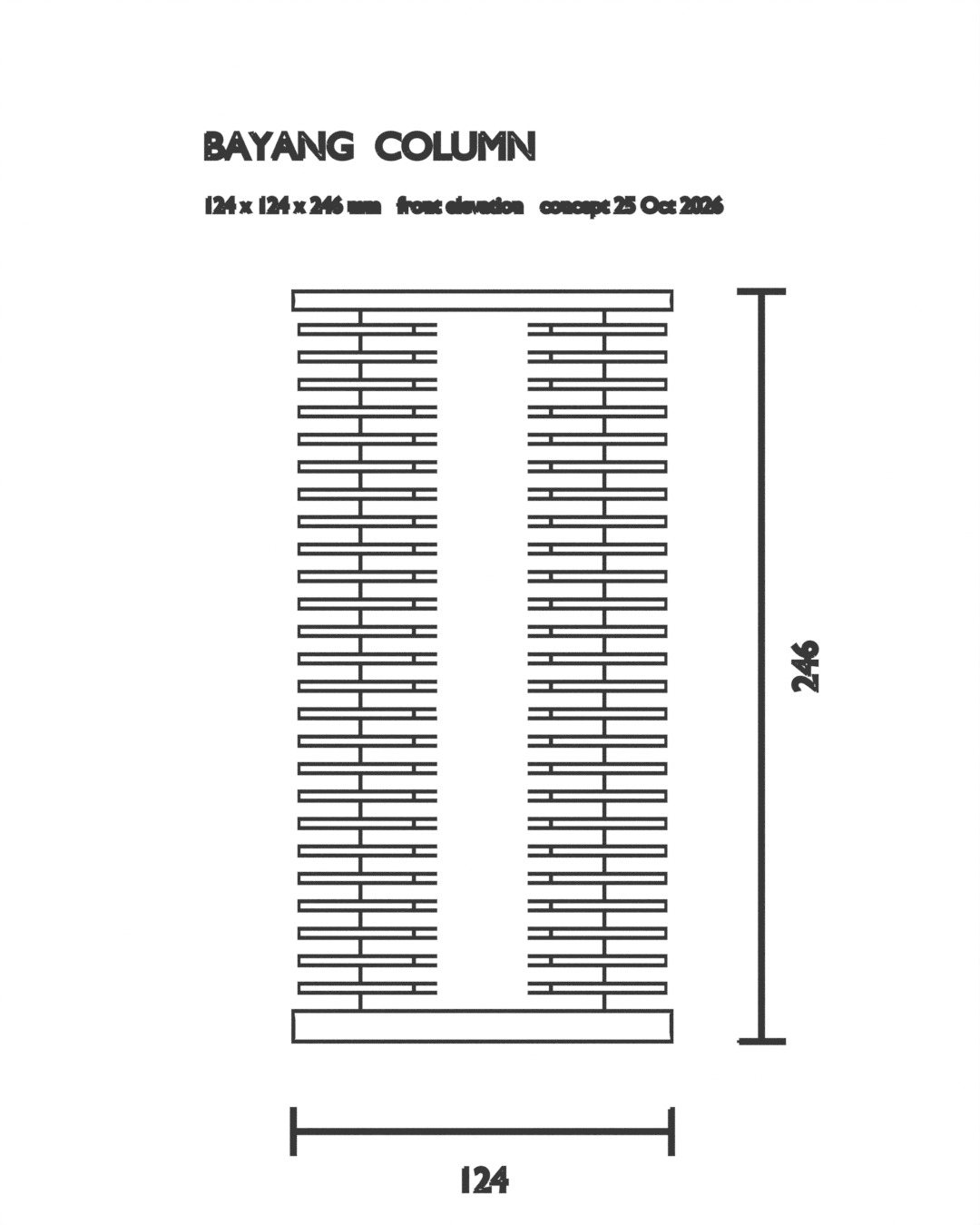 COLUMN table lamp in graphite, dimension drawing with measurements