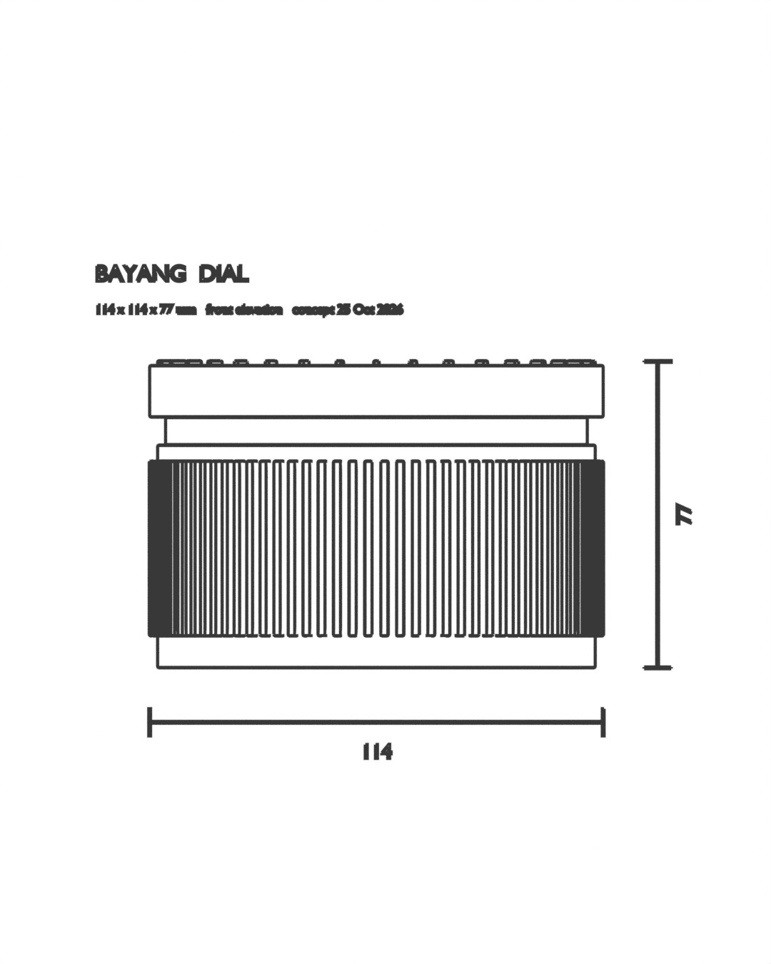 DIAL cordless lamp in graphite, dimension drawing with measurements