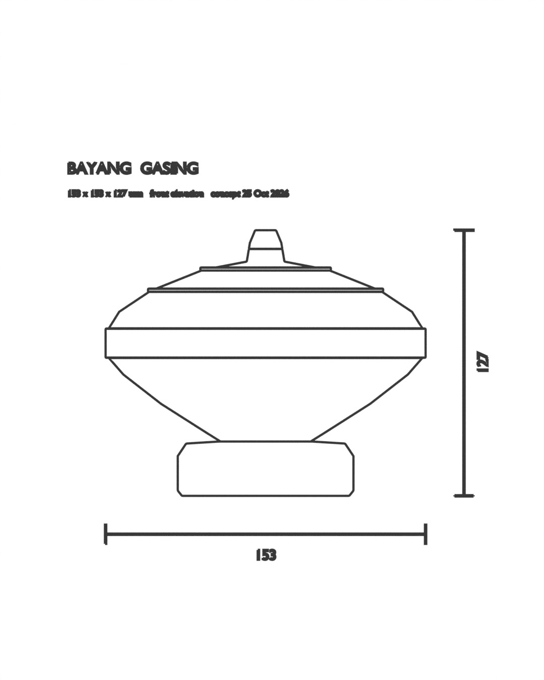 GASING cordless lamp in red, steel grey and wood, dimension drawing with measurements
