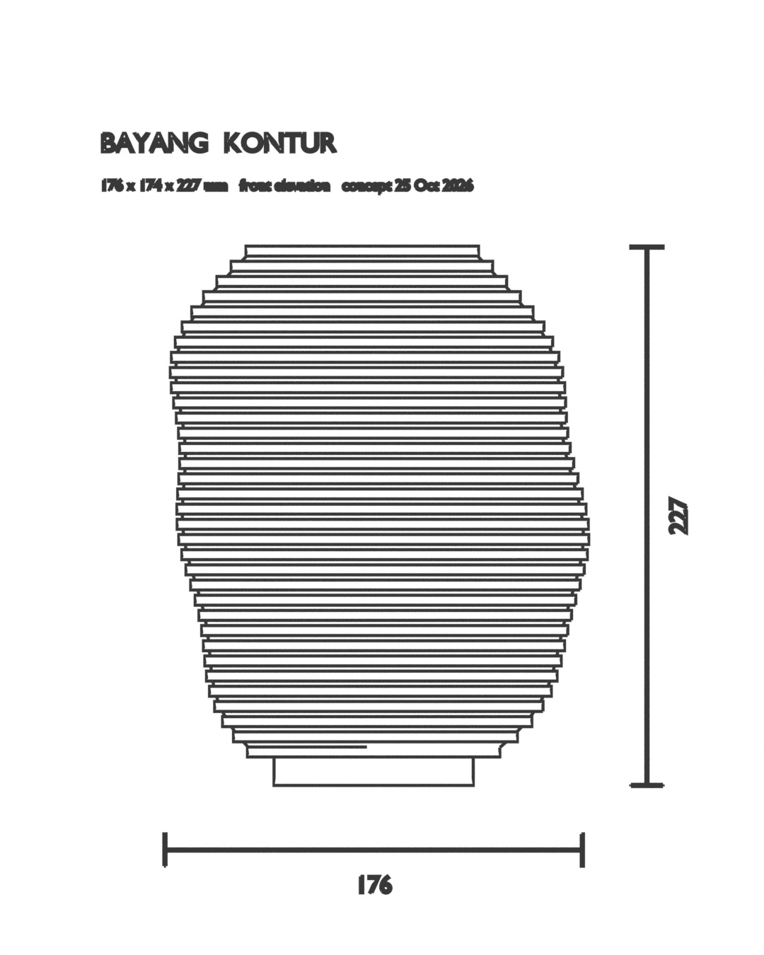 KONTUR table lamp in bone white, dimension drawing with measurements