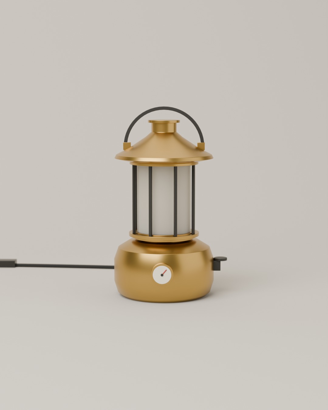 PAM table lamp in brass, switched off, on a plain studio background