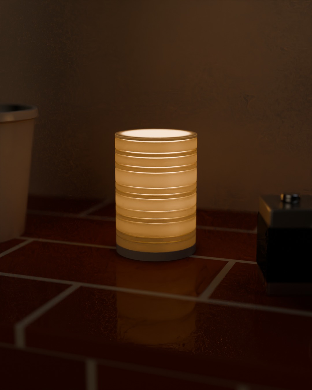TERAS cordless lamp in bone white, switched on, on a window ledge