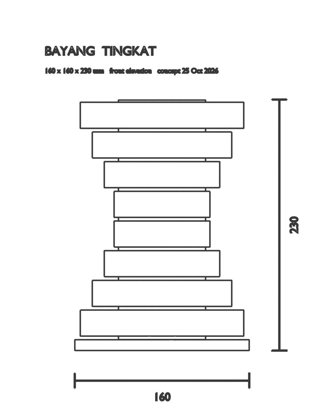 TINGKAT table lamp in bone white, dimension drawing with measurements